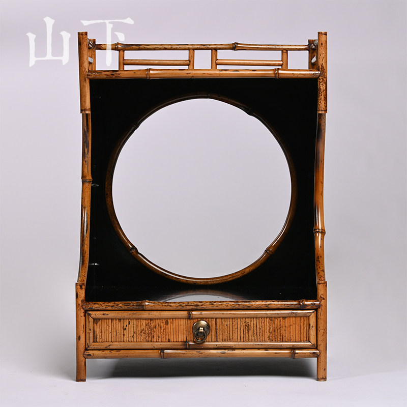 梅鹿竹茶棚大漆茶柜古窗展示架禅意竹博古架置物架茶道器具收纳柜