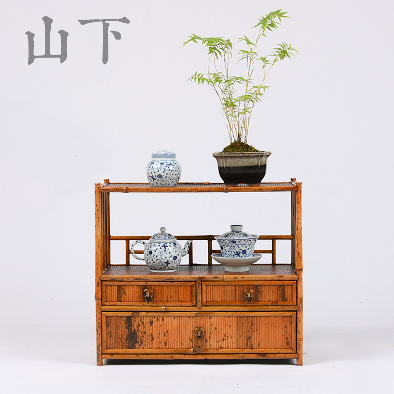 梅鹿竹桌面茶棚新款茶道茶具收纳柜茶杯架置物架茶架多层竹博古架