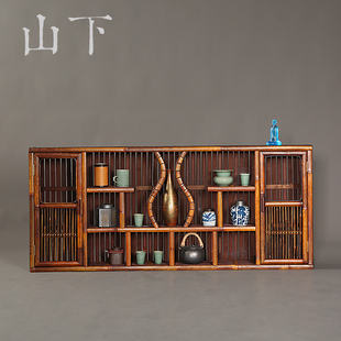 挂墙式博古架墙上多宝阁实木壁挂茶具收纳架悬挂摆件茶壶架子仿古
