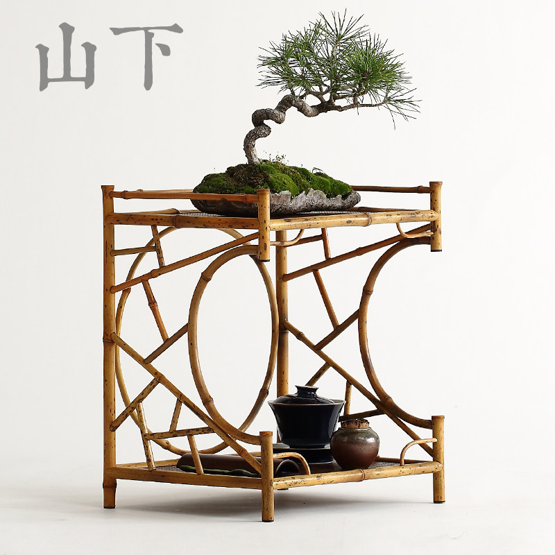 梅鹿竹茶棚桌面竹多宝阁禅意博古架茶具竹架子仿古收纳架茶道配件