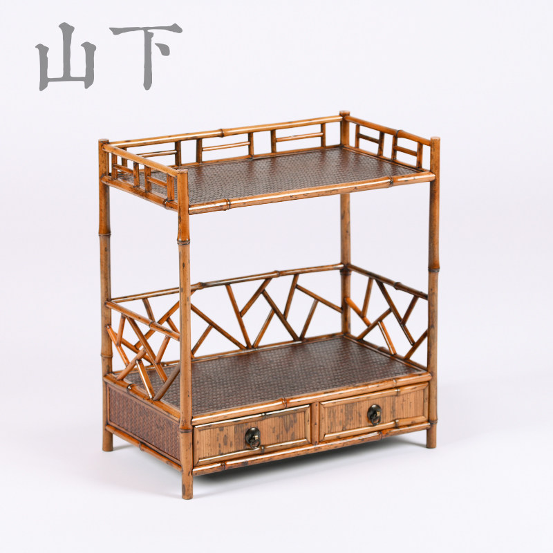 梅鹿竹桌面茶棚茶道茶具收纳柜茶杯架置物架茶架多层竹博古架新款