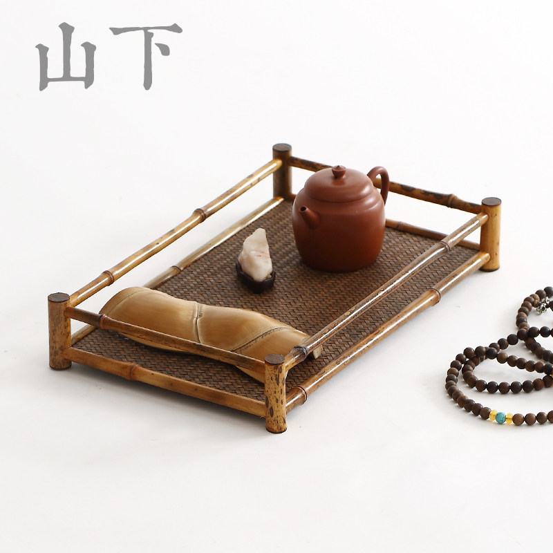 梅鹿竹托盘收纳盘竹编奉茶盘端茶盘置物承物竹盘茶道配件功夫茶台