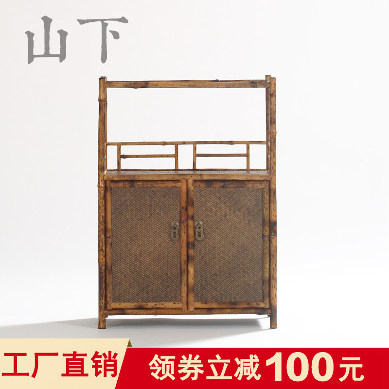新中式书柜 梅鹿竹茶棚茶具收纳展示架博古架 茶室空间陈设竹家具