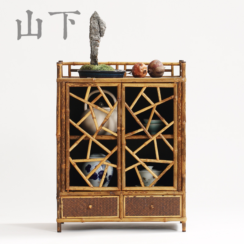 梅鹿竹茶棚茶桌面老竹多宝阁禅意博古架子茶具抽屉收纳柜茶道配件