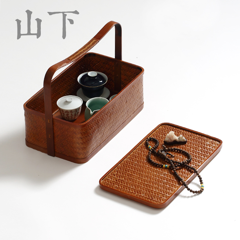 竹提篮收纳便携旅行日式风茶具