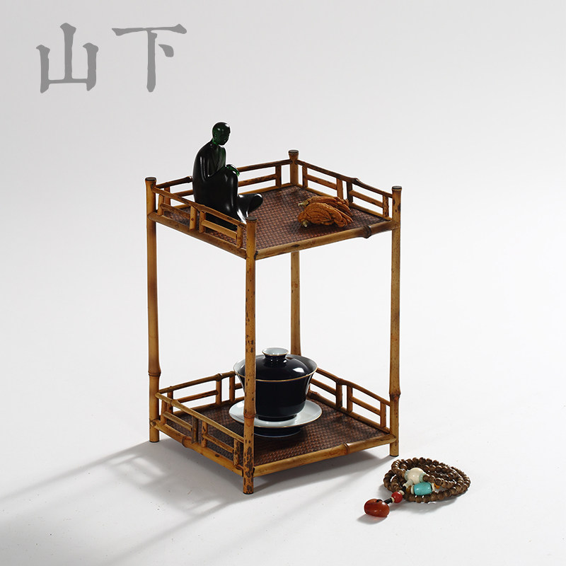 高低档梅鹿竹茶棚多宝阁博古架茶具架子茶道配件梅鹿竹茶杯古玩架