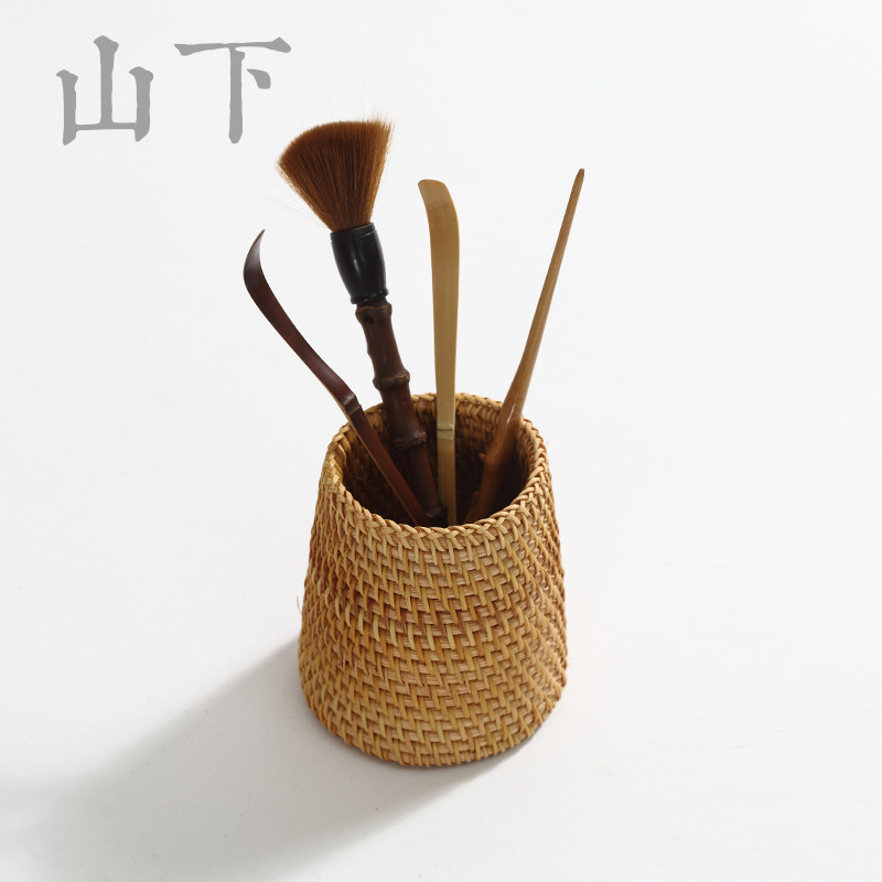 茶道越南秋藤编创意笔筒收纳茶具图片