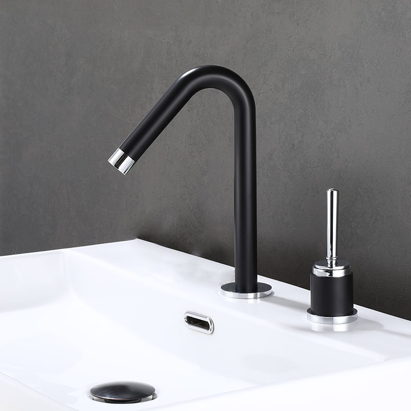 黑色金色现代简约台盆冷热两孔水龙头洗脸盆洗手盆分体式水龙头