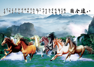 马到成功客厅办公室装饰画八骏图