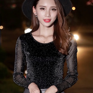 韩版 百搭修身 大码 女潮 T恤打底小衫 圆领蕾丝衫 2025春秋新款 女长袖