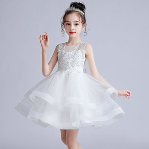 儿童白色婚纱裙小女孩蓬蓬裙连衣裙夏季公主背心裙子女童演出礼服