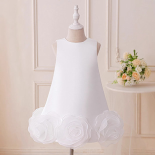 儿童无袖礼服连衣裙子花童白色公主裙女童背心裙小女孩生日演出服