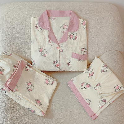 kitty睡衣女三件套云朵棉家居服