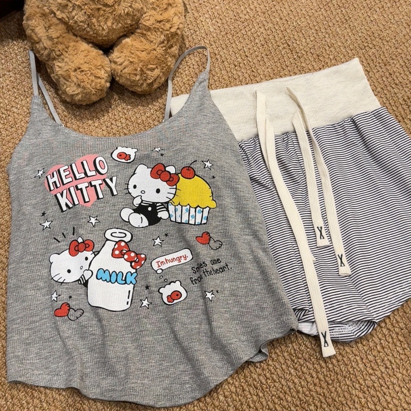 可爱HelloKitty吊带睡衣女夏季莫代尔带胸垫2025新款两件套家居服