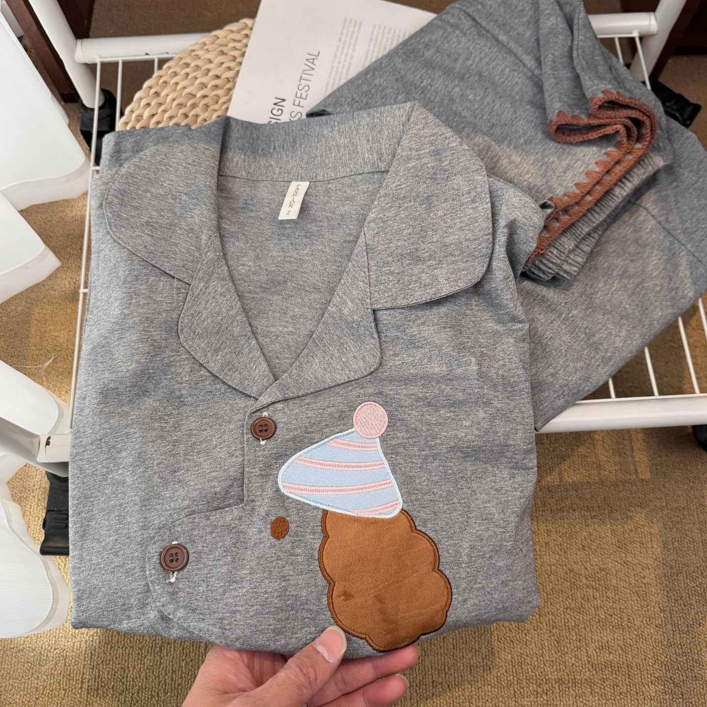 灰色可爱狗鼻子情侣睡衣一男一女长袖春秋薄款纯棉开衫家居服套装