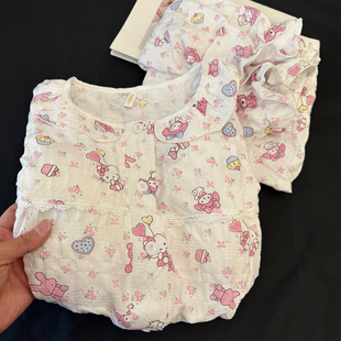 甜美可爱Kitty美乐蒂睡衣女春秋云朵棉薄款长袖带胸垫家居服套装