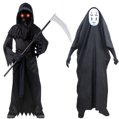 万圣节儿童服装 男童cos死神吸血鬼衣服无脸男恐怖恶魔黑披风服饰