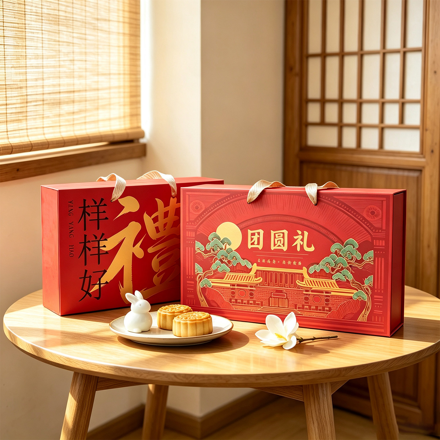 中秋月饼礼盒空盒手提盒 大四方平顶盒云腿火腿月饼礼盒定做