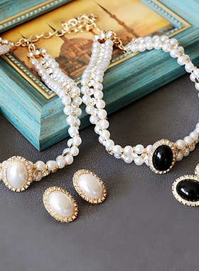 高端赫本风黑白珍珠项链