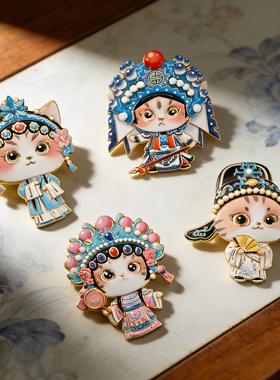 国风京剧小猫合金胸针