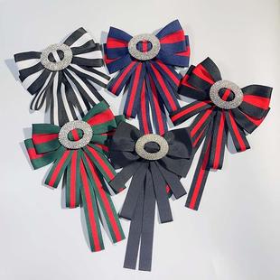 2026蝴蝶结胸针时尚丝带条纹胸花夸张大领结毛衣领口配饰女brooch