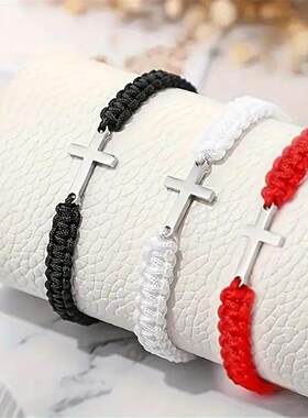 简约手工不锈钢十字架情侣手链