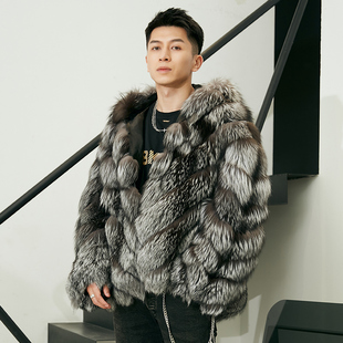 大衣冬季 由派头狐狸毛皮草男外套大码 休闲连帽皮毛一体真皮衣短款