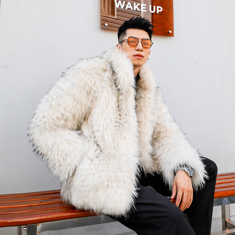 由派头貉子毛男士立领皮草外套