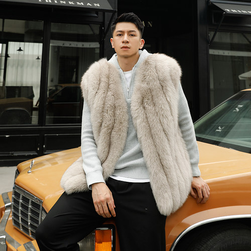 由派头新款男士狐狸毛马甲