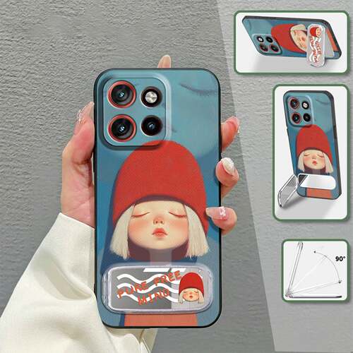 适用MOTO G56 5G/G66Y 5G/G66J 5G手机壳动漫支架镜子数码补妆镜潮流软壳青春纯色可爱卡通情侣搞怪创意质感