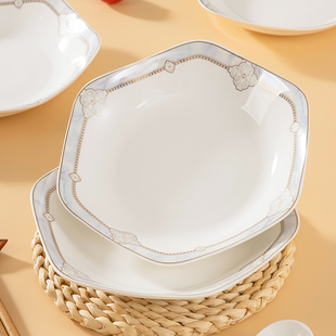 2024新款 家用菜盘创意六角盘家有儿女轻奢菜碟子陶瓷圆盘餐具套装