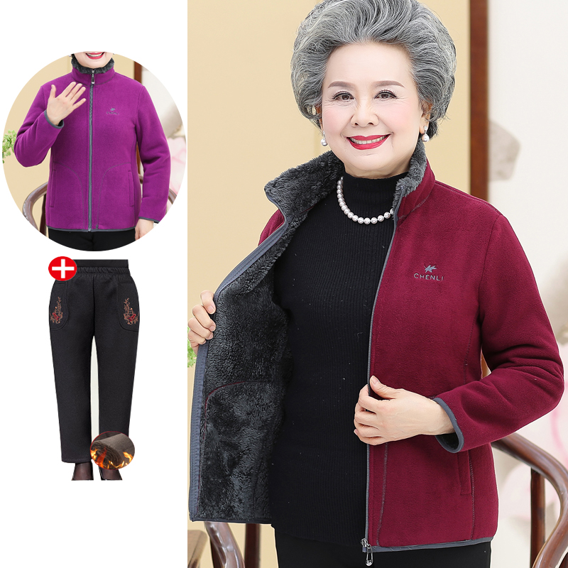 中老年人加厚抓绒胖太太妈妈装
