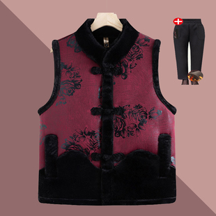 奶奶马甲冬装加绒80岁老太太唐装背心老年人妈妈装皮衣坎肩外套女