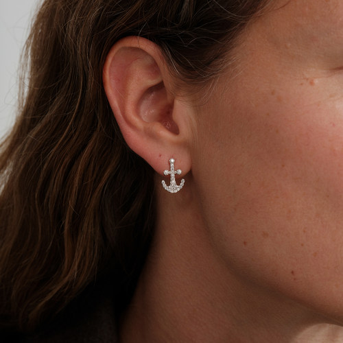 【CnHnOn脂肪商店】s925纯银密镶满钻海洋水手船锚图案小耳钉耳环