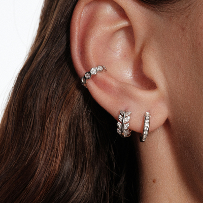 【CnHnOn脂肪商店】s925纯银时髦叠戴欧美满钻树叶蜂窝耳夹耳圈