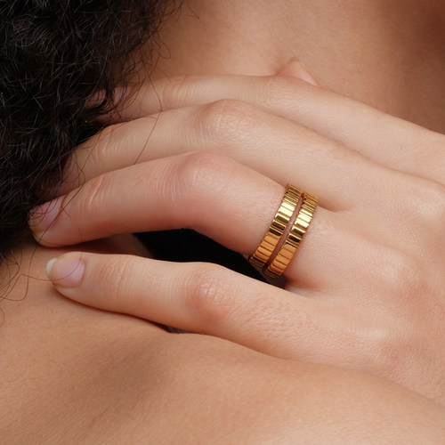 【CnHnOn脂肪商店】欧美时髦简约小众齿轮条纹百搭个性叠戴戒指