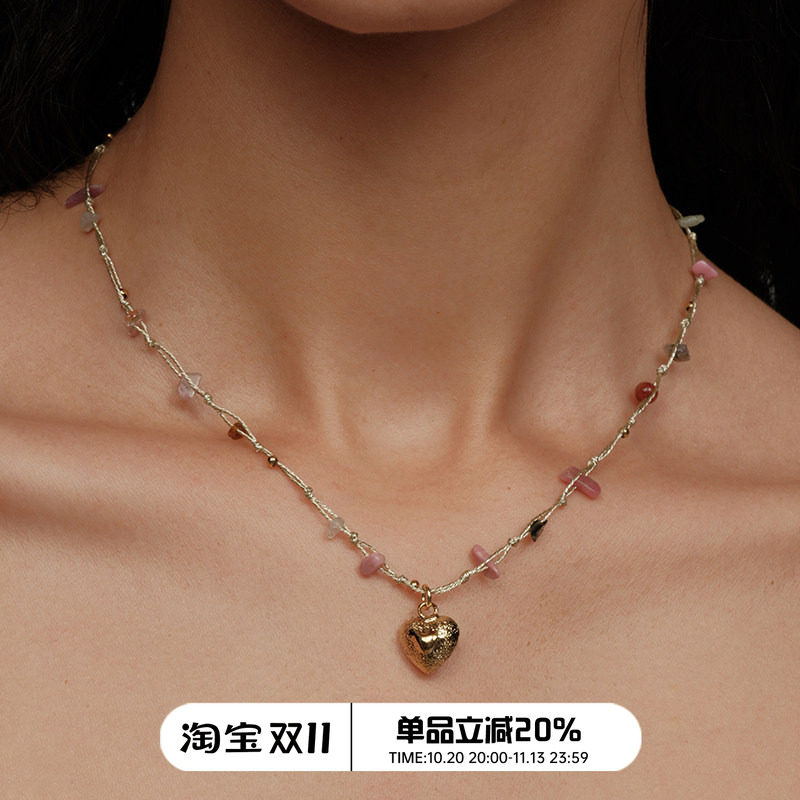 【CnHnOn脂肪商店】南法手工水晶招桃花复古爱心桃心串珠项链