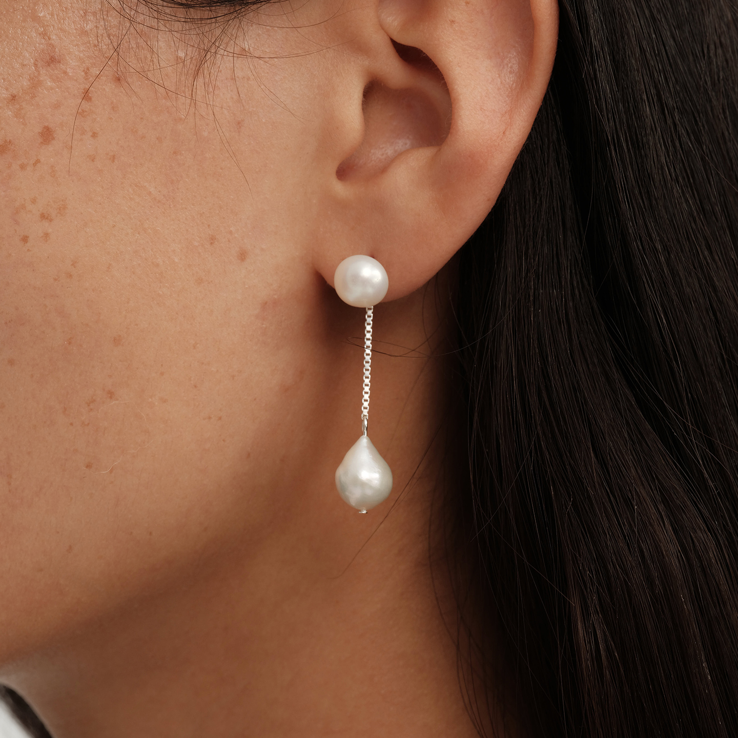 【CnHnOn脂肪商店】s925纯银天然巴洛克珍珠水滴链条流苏耳线耳环