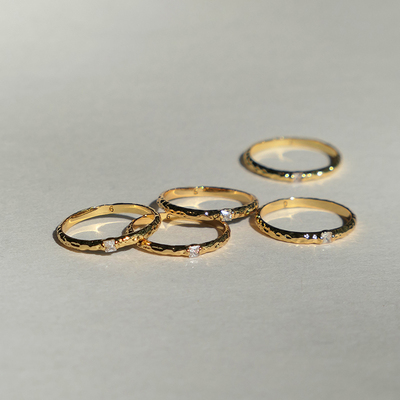 【CnHnOn脂肪商店】高保色极细手工感凹纹闪亮镶钻锆石简约戒指