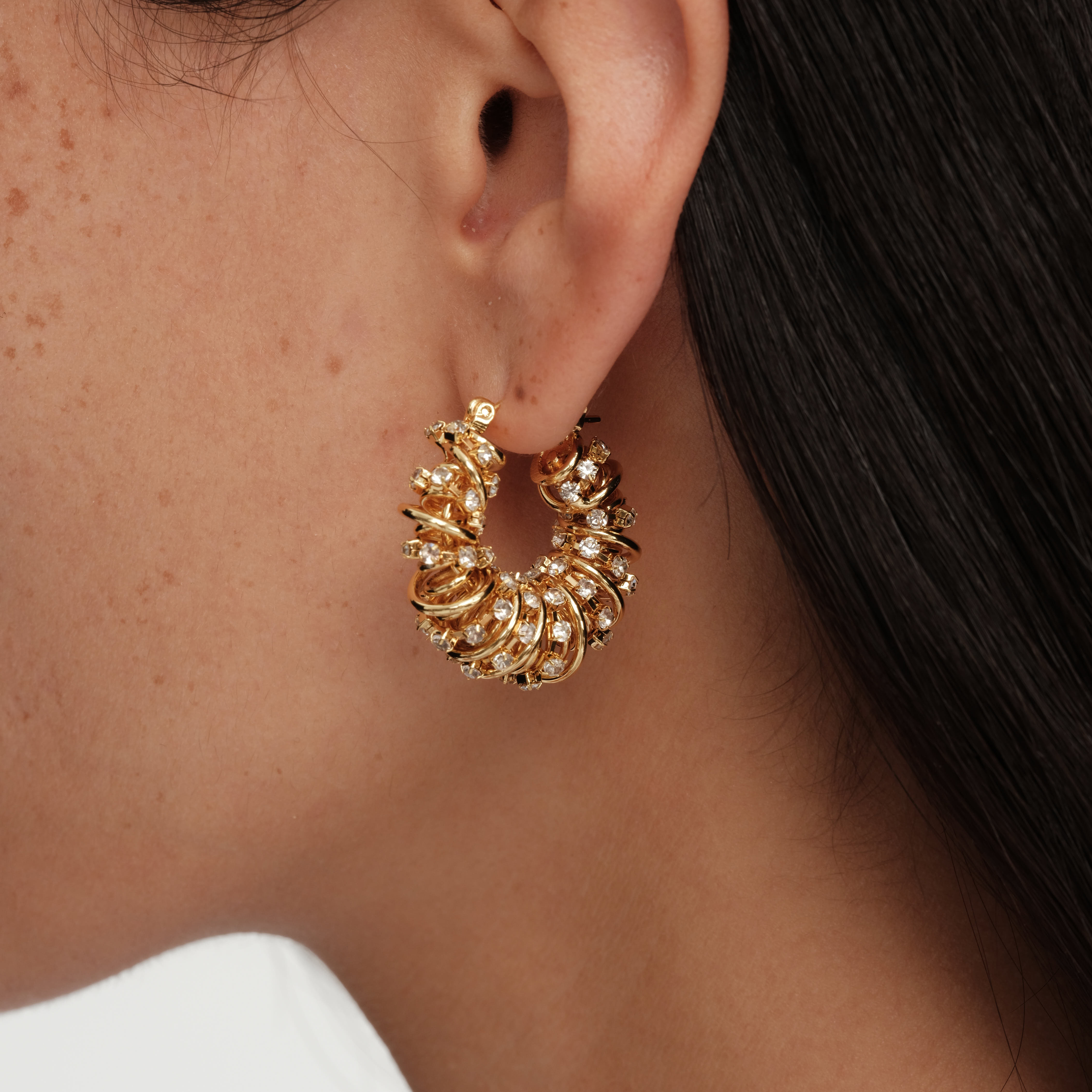 【CnHnOn脂肪商店】简约时髦小众设计金线缠绕镶钻镂空耳圈耳环