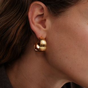 【CnHnOn脂肪商店】欧美简约时髦条纹拉丝现代感宽面金属耳圈耳环