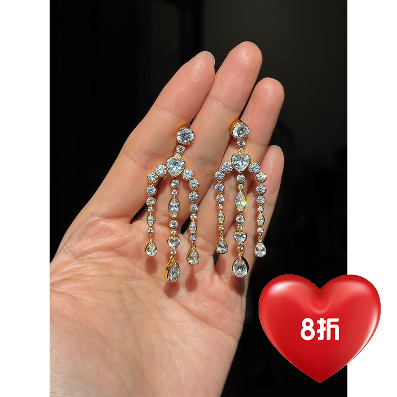 【CnHnOn 脂肪商店】珠宝级定制 4A活彩锆石s925银流苏钻耳环