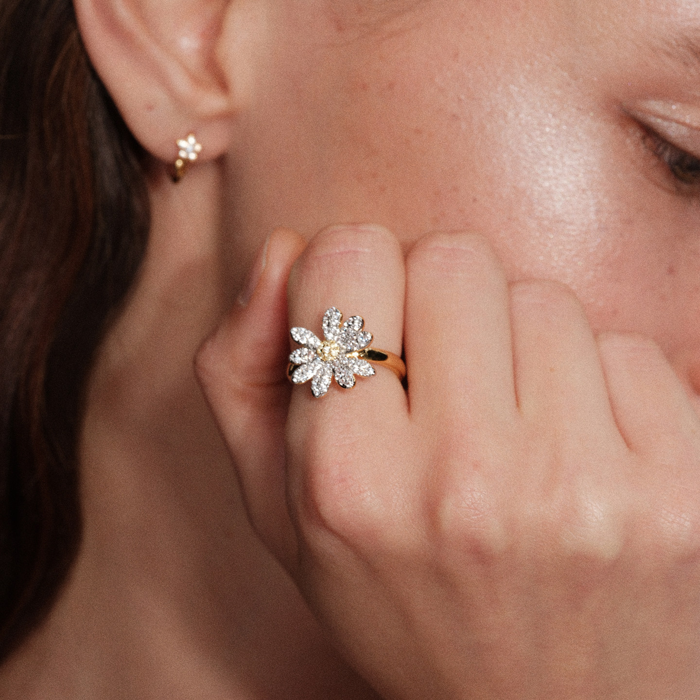 【CnHnOn脂肪商店】满钻工艺优雅法式雏菊花朵锆石闪耀质感戒指