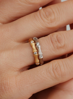 【CnHnOn脂肪商店】s925纯银实心质感复古手工拉丝竹节镶钻戒指