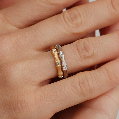 【CnHnOn脂肪商店】s925纯银实心质感复古手工拉丝竹节镶钻戒指