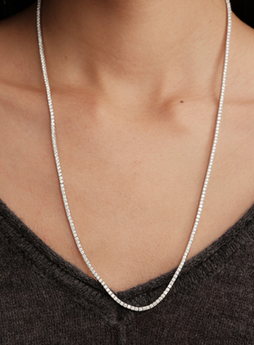 【CnHnOn脂肪商店】s925银莫桑钻2mm细款经典tennis网球钻长项链
