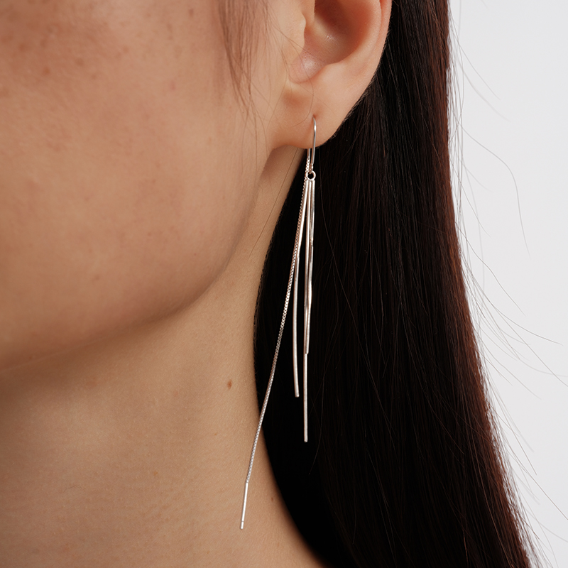 【CnHnOn脂肪商店】s925纯银摇曳轻盈柔软流苏链条发光耳线耳环