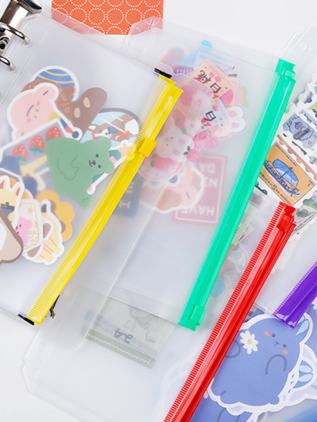 루스리프 원장 교체 코어 PVC 컬러 지퍼 보관 가방 6홀 명함 가방 A5A6 반투명 투명 빌 가방