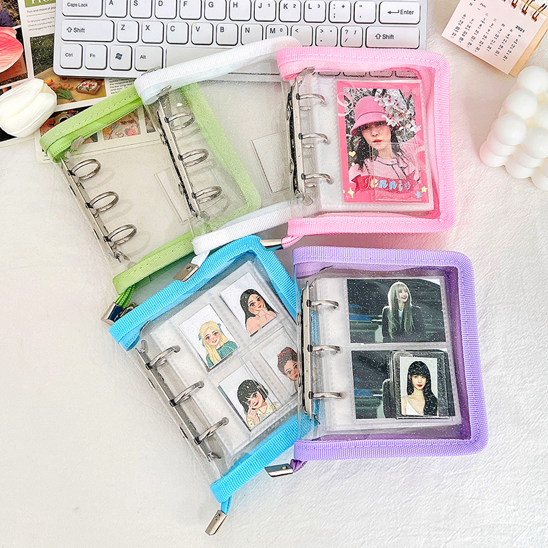 日韩迷你手账本透明拉链活页笔记本学生儿童随身口袋本2/3寸相册