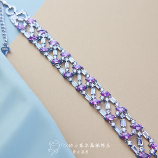 天然粉蓝宝手链女S925银镶嵌宝石帕帕拉恰2.5乘4时尚满镶银饰手环